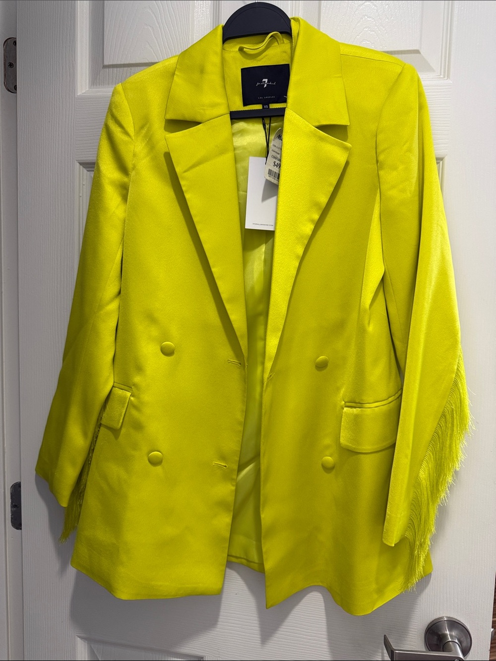7 For All Mankind Neon Yellow Double-Breasted Blazer